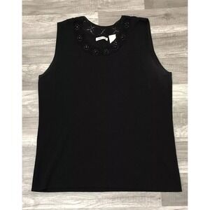 Laura Ashley Blouse Tank Top Women's L Black Knitted Crew Neck Sleeveless Rayon